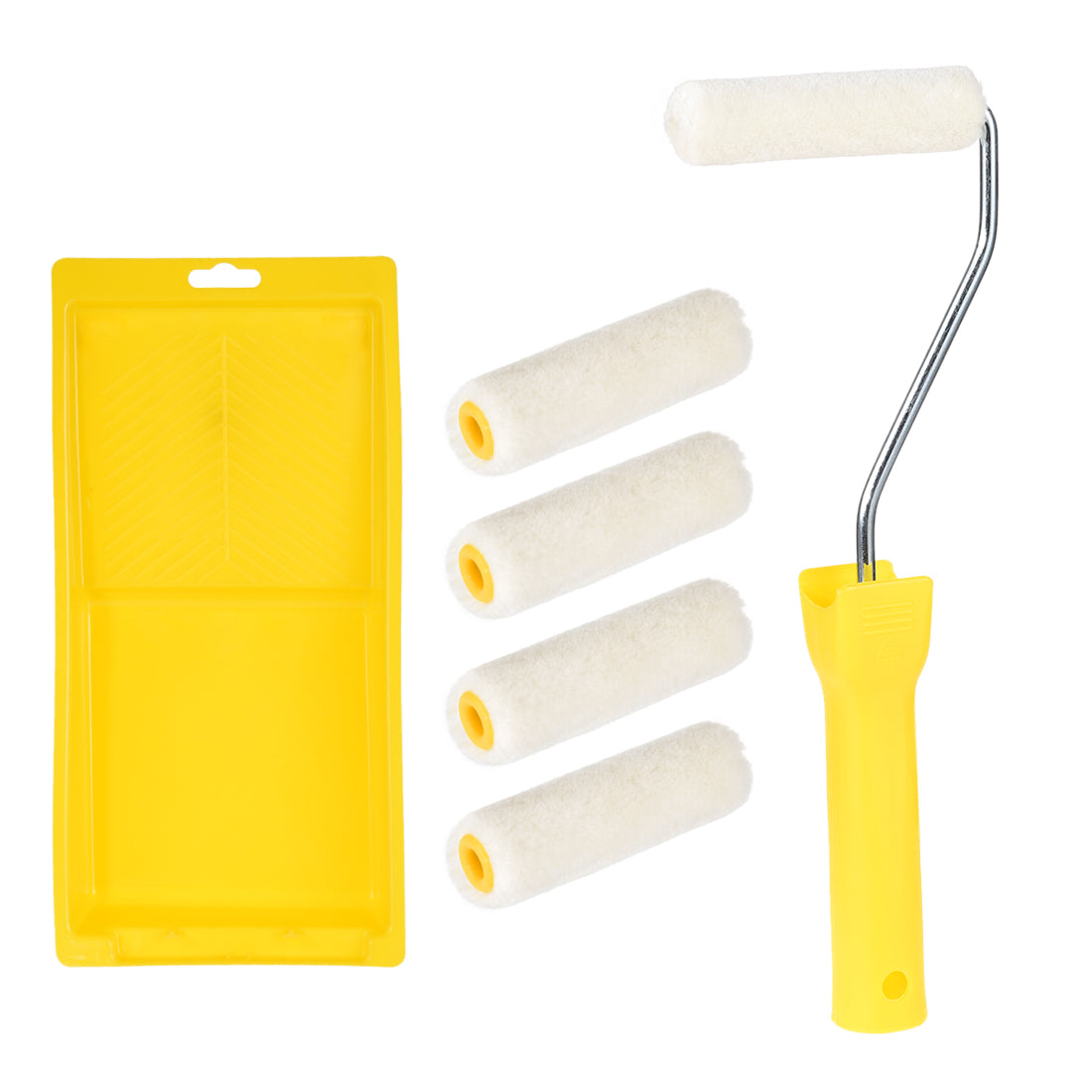 Harfington 5xWool Paint Roller Brush 4 Inch 10cm for Household Painting Treatment w 1xHandle and Tray