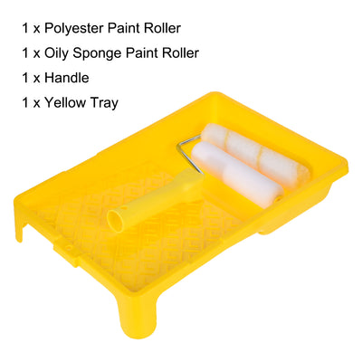 Harfington 2xPaint Roller Brush 6 Inch for Household Wall Painting Treatment with 1xPlastic Handle and 1xTray