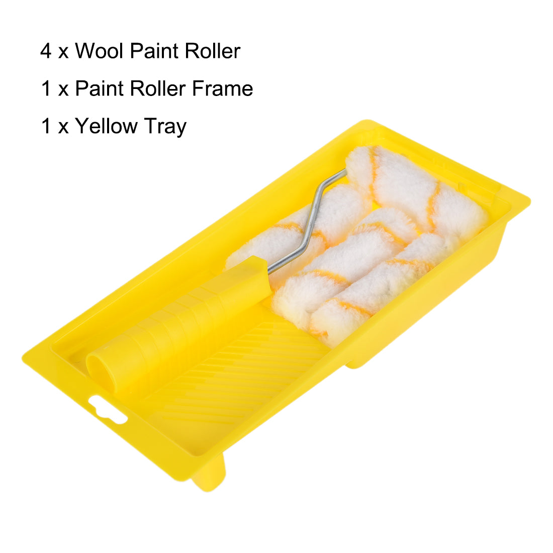 Harfington Paint Roller Kit, 4 Inch 4xWool Paint Roller Covers, 1xPaint Roller Frame, 1xPaint Roller Tray, 7Pcs