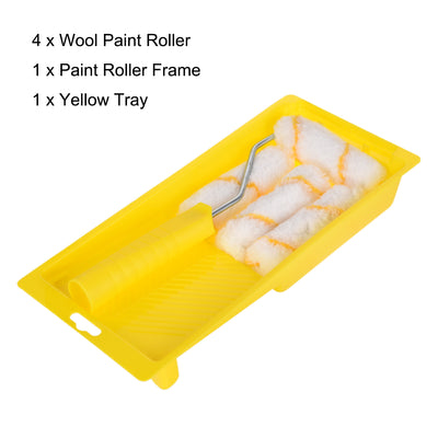 Harfington Paint Roller Kit, 4 Inch 4xWool Paint Roller Covers, 1xPaint Roller Frame, 1xPaint Roller Tray, 7Pcs