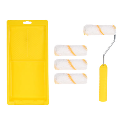 Harfington Paint Roller Kit, 4 Inch 4xWool Paint Roller Covers, 1xPaint Roller Frame, 1xPaint Roller Tray, 7Pcs