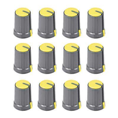 Harfington 12Pcs Potentiometer Volume Control Knob Cap Plastic Yellow 6mm Shaft 12mm x 17mm