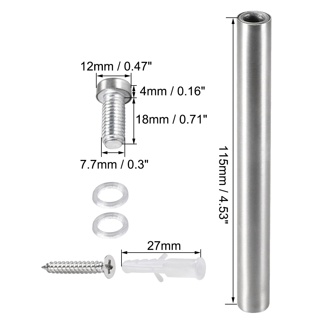 Harfington Glass Standoff Mount Stainless Steel Wall Standoff Holder Advertising Nails 12mm Dia 123mm Length with Mounting Screws , 6 Pcs