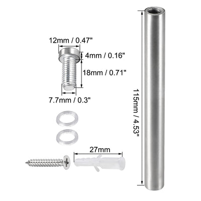 Harfington Glass Standoff Mount Stainless Steel Wall Standoff Holder Advertising Nails 12mm Dia 123mm Length with Mounting Screws , 6 Pcs
