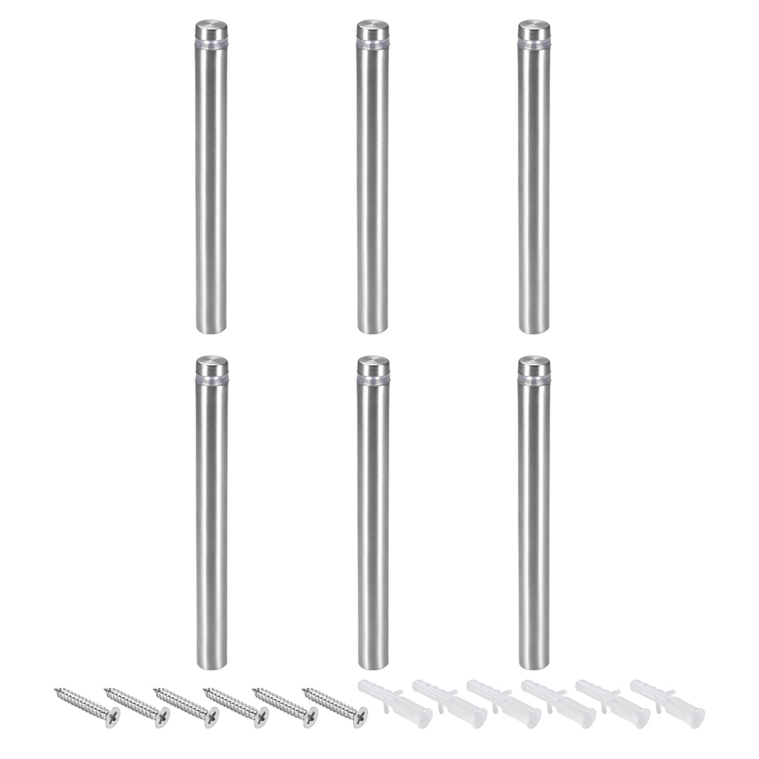 Harfington Glass Standoff Mount Stainless Steel Wall Standoff Holder Advertising Nails 12mm Dia 123mm Length with Mounting Screws , 6 Pcs