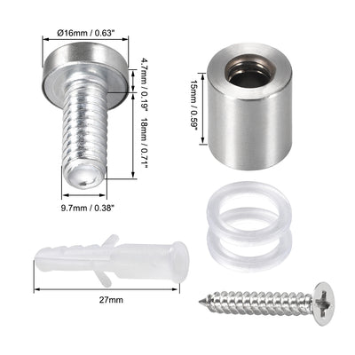 Harfington Glass Standoff Mount Stainless Steel Wall Standoff Holder Advertising Nails 16mm Dia 23mm Length with Mounting Screws , 20 Pcs