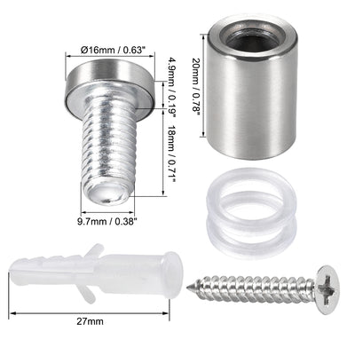 Harfington Glass Standoff Mount Stainless Steel Wall Standoff Holder Advertising Nails 16mm Dia 27mm Length with Mounting Screws , 12 Pcs