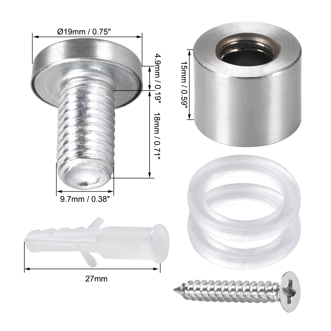 Harfington Glass Standoff Mount Stainless Steel Wall Standoff Holder Advertising Nails 19mm Dia 23mm Length with Mounting Screws , 20 Pcs