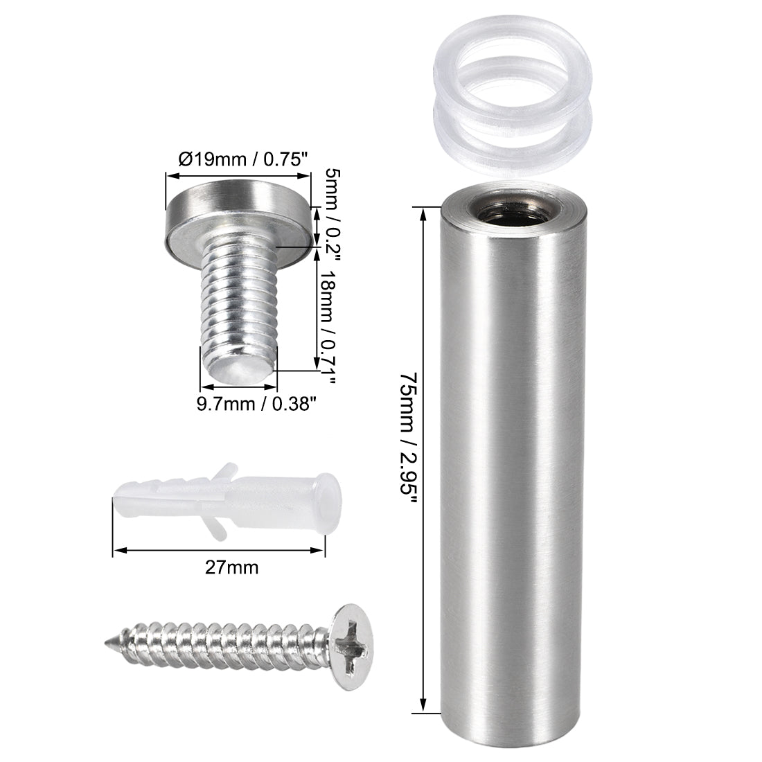 Harfington Glass Standoff Mount Stainless Steel Wall Standoff Holder Advertising Nails 19mm Dia 82mm Length with Mounting Screws , 10 Pcs