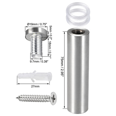 Harfington Glass Standoff Mount Stainless Steel Wall Standoff Holder Advertising Nails 19mm Dia 82mm Length with Mounting Screws , 10 Pcs