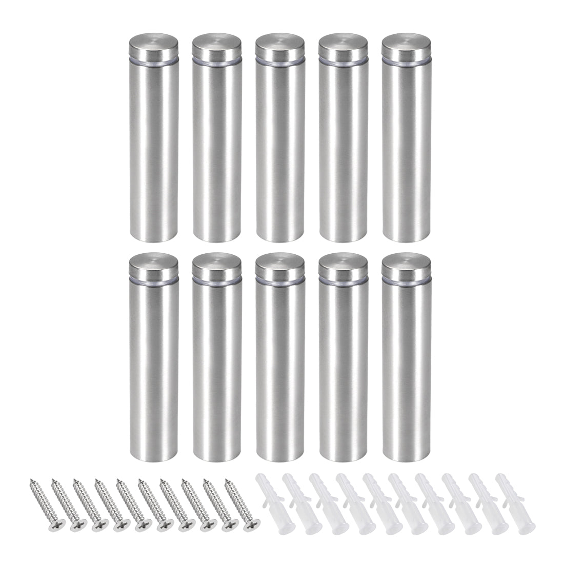 Harfington Glass Standoff Mount Stainless Steel Wall Standoff Holder Advertising Nails 19mm Dia 82mm Length with Mounting Screws , 10 Pcs