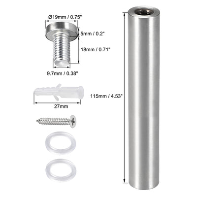 Harfington Glass Standoff Mount Stainless Steel Wall Standoff Holder Advertising Nails 19mm Dia 122mm Length with Mounting Screws , 6 Pcs