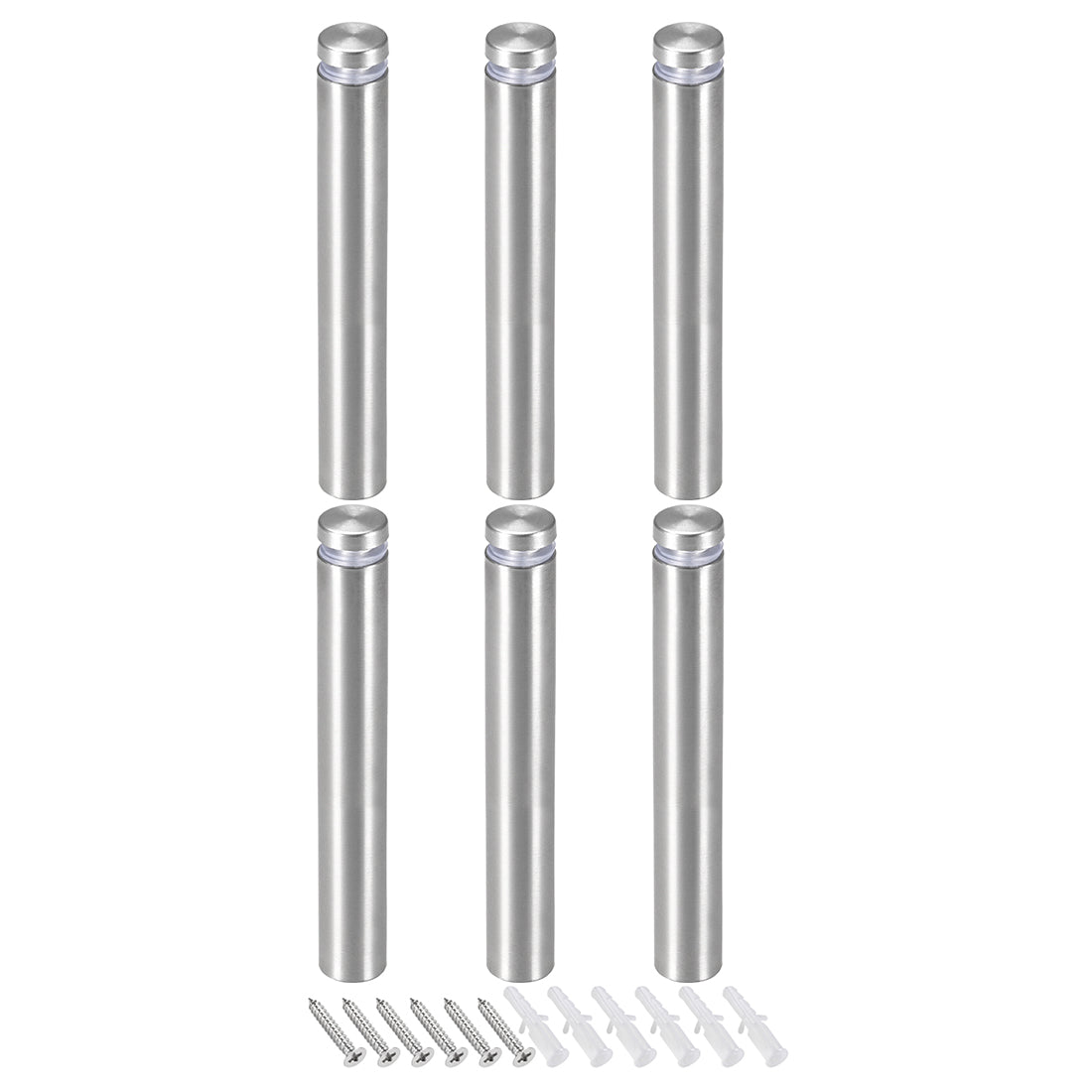 Harfington Glass Standoff Mount Stainless Steel Wall Standoff Holder Advertising Nails 19mm Dia 122mm Length with Mounting Screws , 6 Pcs