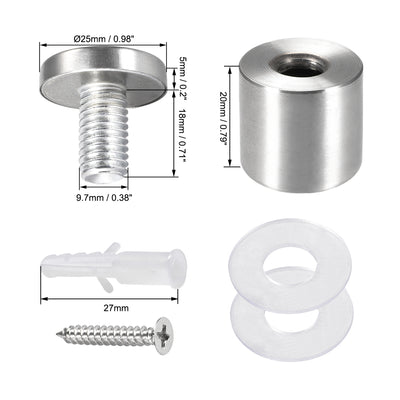 Harfington Glass Standoff Mount Stainless Steel Wall Standoff Holder Advertising Nails 25mm Dia 27mm Length with Mounting Screws , 6 Pcs