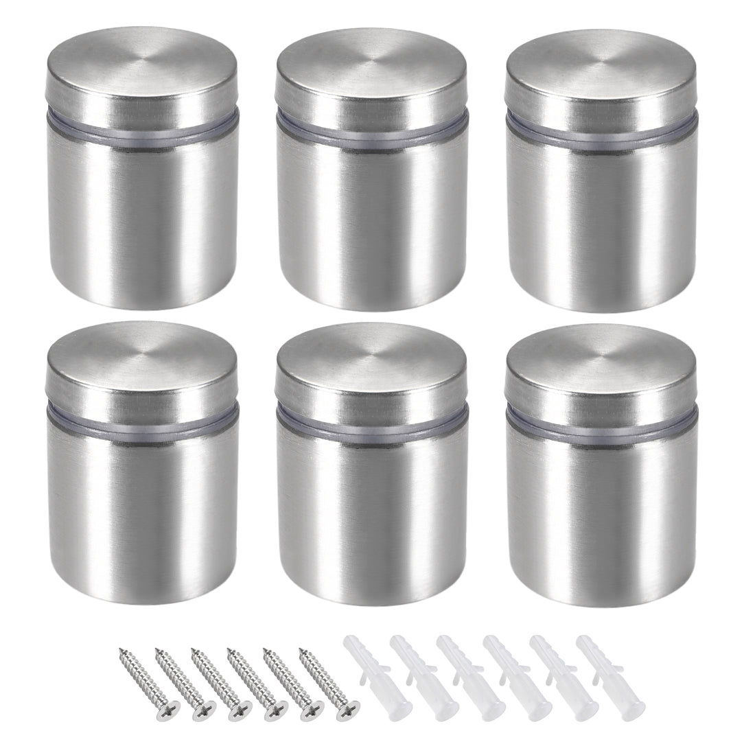 Harfington Glass Standoff Mount Stainless Steel Wall Standoff Holder Advertising Nails 25mm Dia 27mm Length with Mounting Screws , 6 Pcs