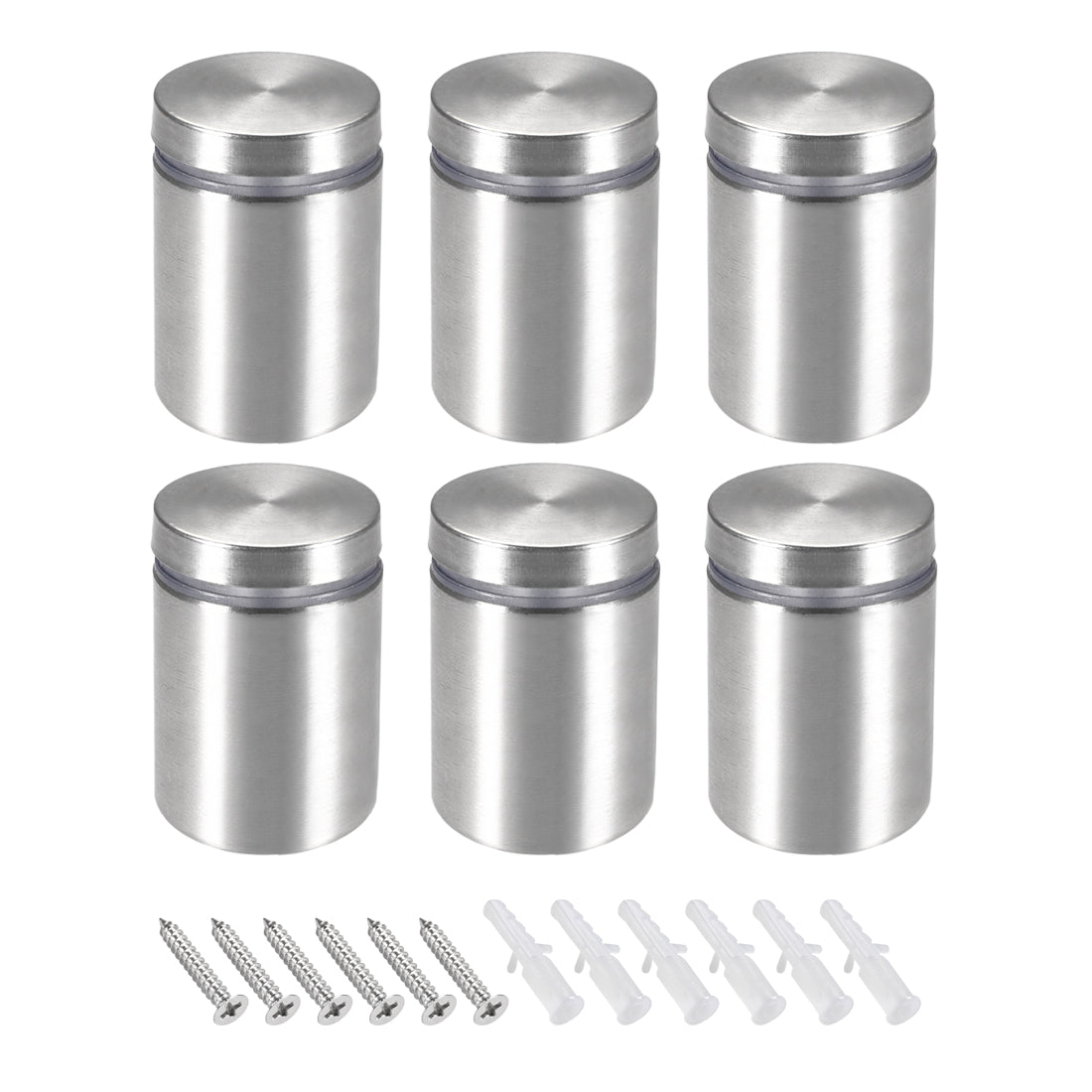 Harfington Glass Standoff Mount Stainless Steel Wall Standoff Holder Advertising Nails 25mm Dia 32mm Length with Mounting Screws , 6 Pcs