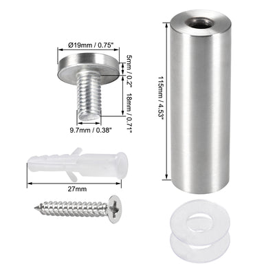 Harfington Glass Standoff Mount Stainless Steel Wall Standoff Holder Advertising Nails 25mm Dia 82mm Length with Mounting Screws , 4 Pcs