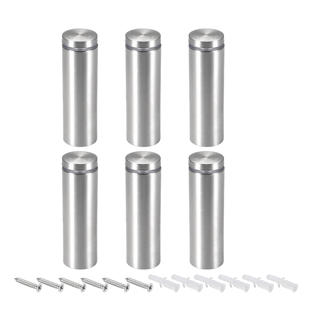 Harfington Glass Standoff Mount Stainless Steel Wall Standoff Holder Advertising Nails 25mm Dia 82mm Length with Mounting Screws , 6 Pcs