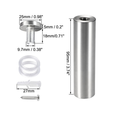 Harfington Glass Standoff Mount Stainless Steel Wall Standoff Holder Advertising Nails 25mm Dia 103mm Length with Mounting Screws , 2 Pcs