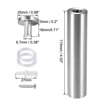 Harfington Glass Standoff Mount Stainless Steel Wall Standoff Holder Advertising Nails 25mm Dia 122mm Length with Mounting Screws , 6 Pcs