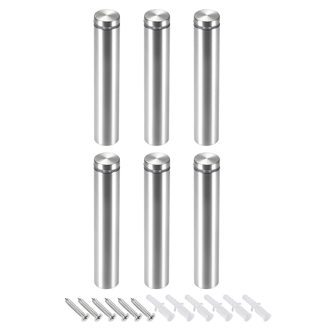 Harfington Glass Standoff Mount Stainless Steel Wall Standoff Holder Advertising Nails 25mm Dia 122mm Length with Mounting Screws , 6 Pcs