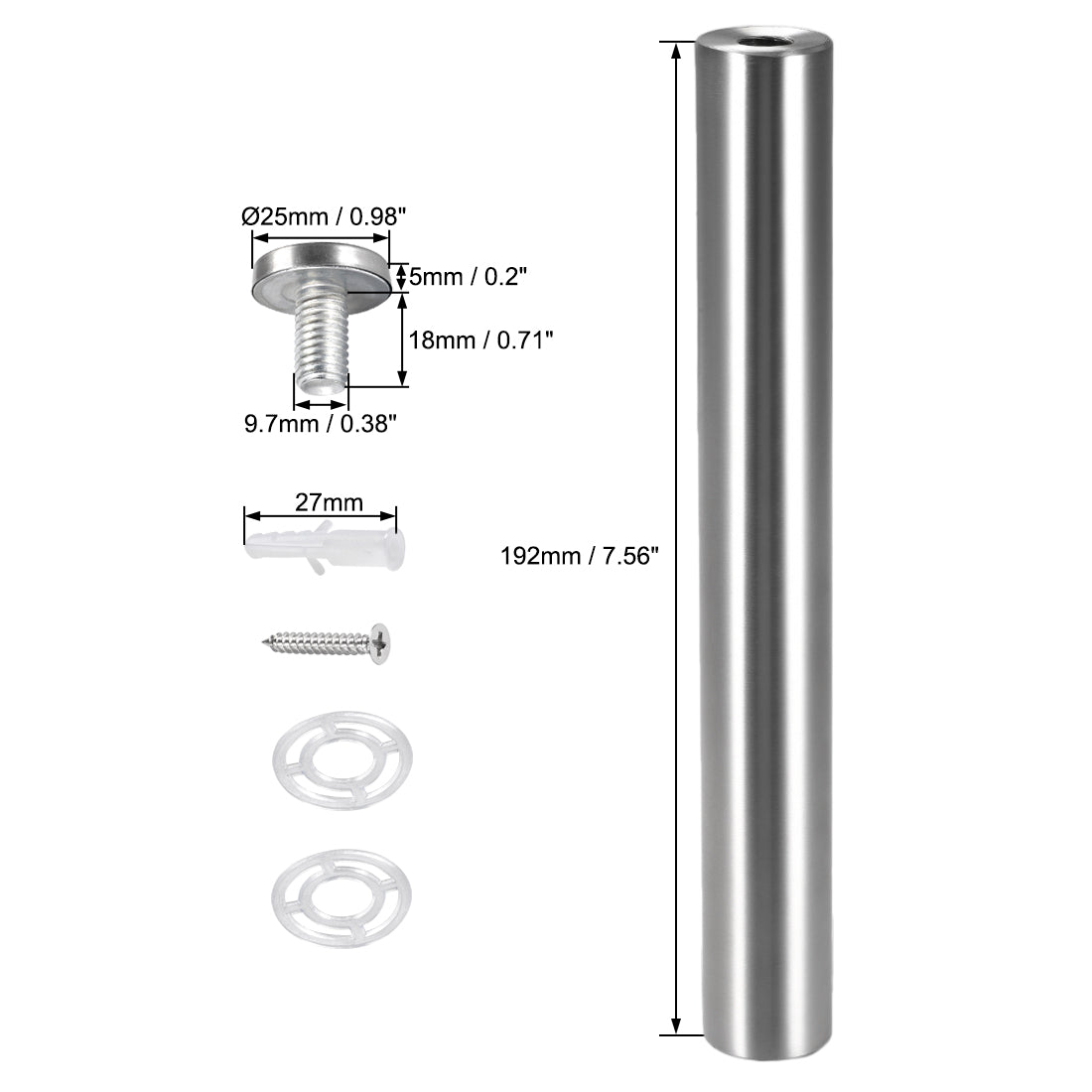 Harfington Glass Standoff Mount Stainless Steel Wall Standoff Holder Advertising Nails 25mm Dia 202mm Length with Mounting Screws , 4 Pcs