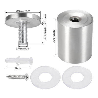 Harfington Glass Standoff Mount Stainless Steel Wall Standoff Holder Advertising Nails 38mm Dia 53mm Length with Mounting Screws , 2 Pcs