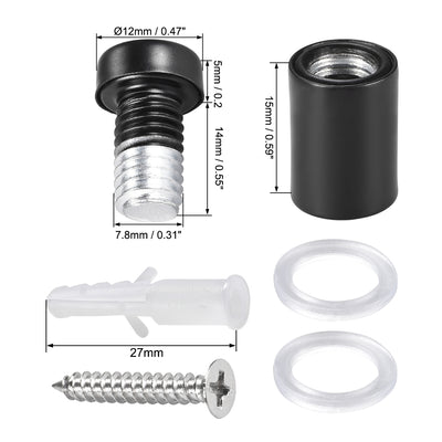 Harfington Glass Standoff Mount Stainless Steel Wall Standoff Holder Advertising Nails 12mm Dia 23mm Length Black with Screws , 8 Pcs