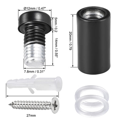 Harfington Glass Standoff Mount Stainless Steel Wall Standoff Holder Advertising Nails 12mm Dia 28mm Length Black with Screws , 4 Pcs