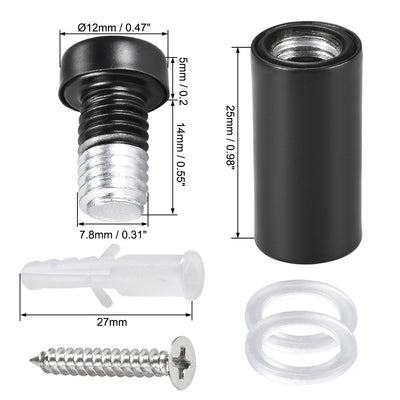 Harfington Glass Standoff Mount Stainless Steel Wall Standoff Holder Advertising Nails 12mm Dia 33mm Length Black with Screws , 6 Pcs