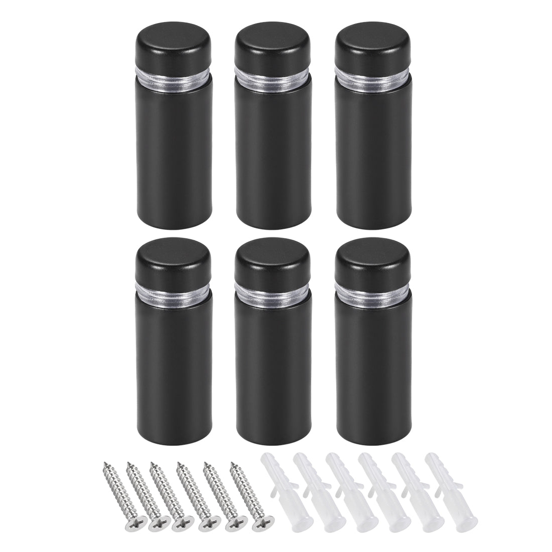 Harfington Glass Standoff Mount Stainless Steel Wall Standoff Holder Advertising Nails 12mm Dia 33mm Length Black with Screws , 6 Pcs