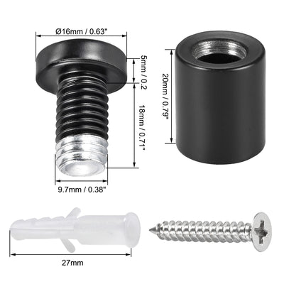 Harfington Glass Standoff Mount Stainless Steel Wall Standoff Holder Advertising Nails 16mm Dia 27mm Length Black with Screws , 4 Pcs