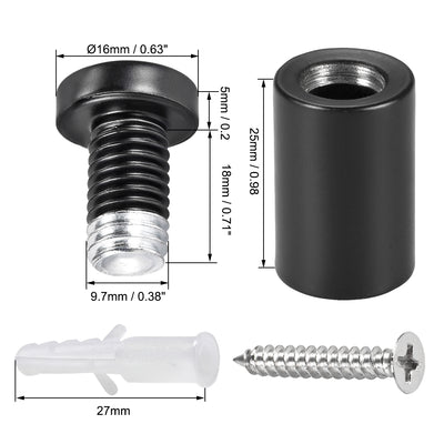 Harfington Glass Standoff Mount Stainless Steel Wall Standoff Holder Advertising Nails 16mm Dia 32mm Length Black with Screws , 6 Pcs