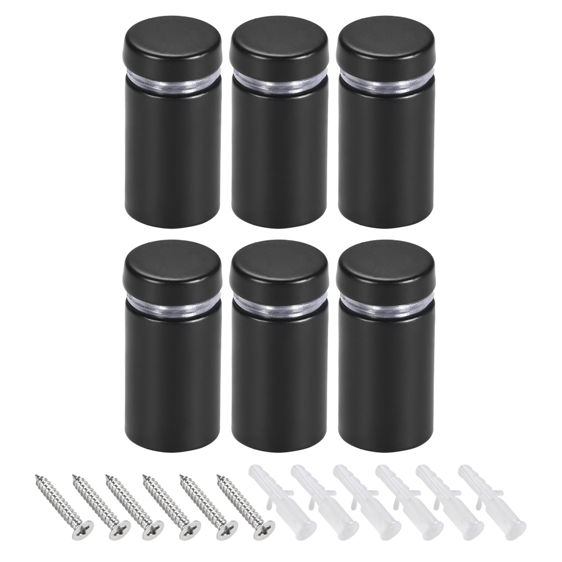 Harfington Glass Standoff Mount Stainless Steel Wall Standoff Holder Advertising Nails 16mm Dia 32mm Length Black with Screws , 6 Pcs