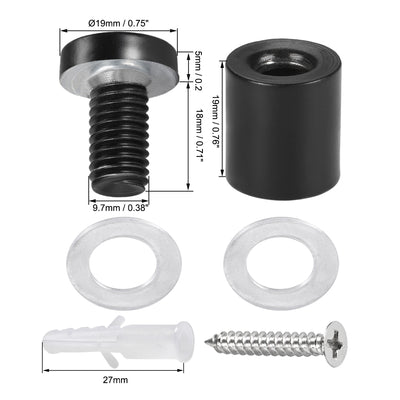 Harfington Glass Standoff Mount Stainless Steel Wall Standoff Holder Advertising Nails 19mm Dia 26mm Length Black with Screws , 6 Pcs