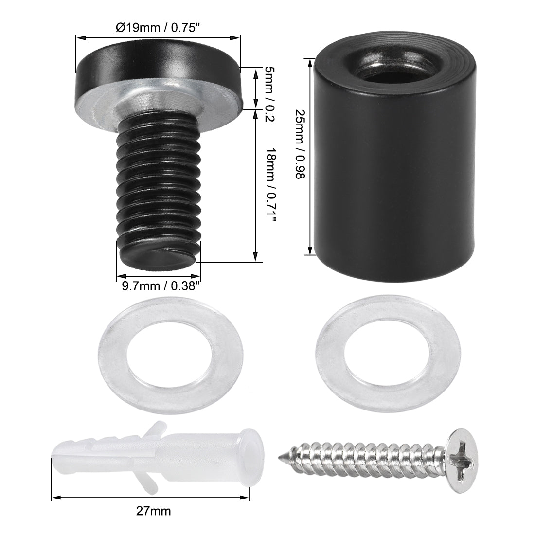 Harfington Glass Standoff Mount Stainless Steel Wall Standoff Holder Advertising Nails 19mm Dia 32mm Length Black with Screws , 4 Pcs