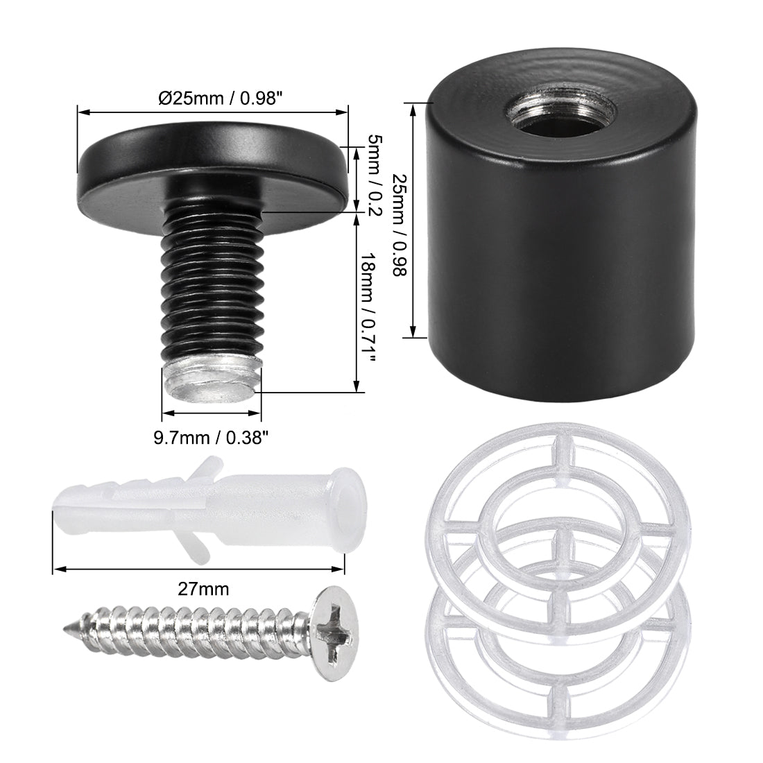 Harfington Glass Standoff Mount Stainless Steel Wall Standoff Holder Advertising Nails 25mm Dia 33mm Length Black with Screws , 8 Pcs