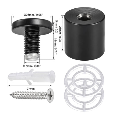 Harfington Glass Standoff Mount Stainless Steel Wall Standoff Holder Advertising Nails 25mm Dia 33mm Length Black with Screws , 8 Pcs