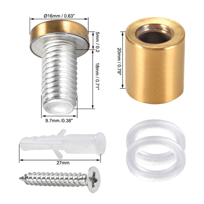 Harfington Glass Standoff Mount Stainless Steel Wall Standoff Holder Advertising Nails 16mm Dia 28mm Length Golden with Screws , 8 Pcs