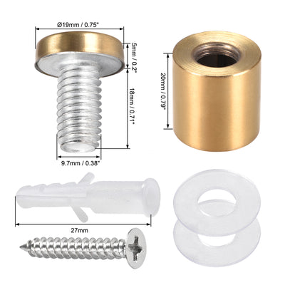 Harfington Glass Standoff Mount Stainless Steel Wall Standoff Holder Advertising Nails 19mm Dia 26mm Length Golden with Screws , 4 Pcs