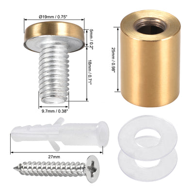 Harfington Glass Standoff Mount Stainless Steel Wall Standoff Holder Advertising Nails 19mm Dia 32mm Length Golden with Screws , 4 Pcs