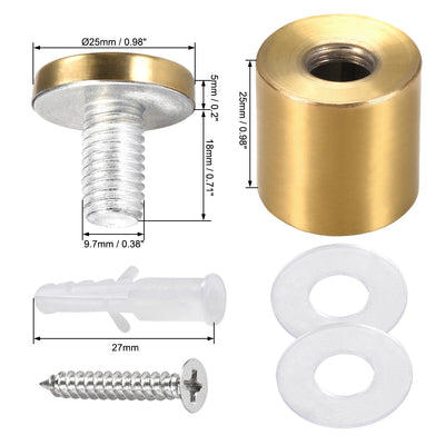 Harfington Glass Standoff Mount Stainless Steel Wall Standoff Holder Advertising Nails 25mm Dia 32mm Length Golden with Screws , 4 Pcs