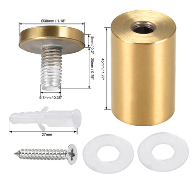 Harfington Glass Standoff Mount Stainless Steel Wall Standoff Holder Advertising Nails 30mm Dia 53mm Length Golden with Screws , 2 Pcs