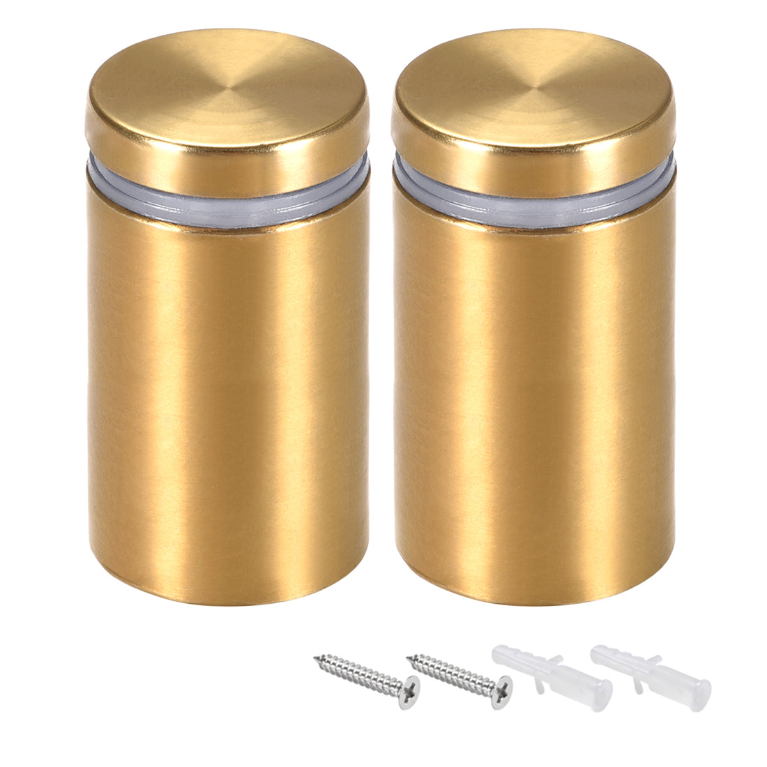 Harfington Glass Standoff Mount Stainless Steel Wall Standoff Holder Advertising Nails 30mm Dia 53mm Length Golden with Screws , 2 Pcs