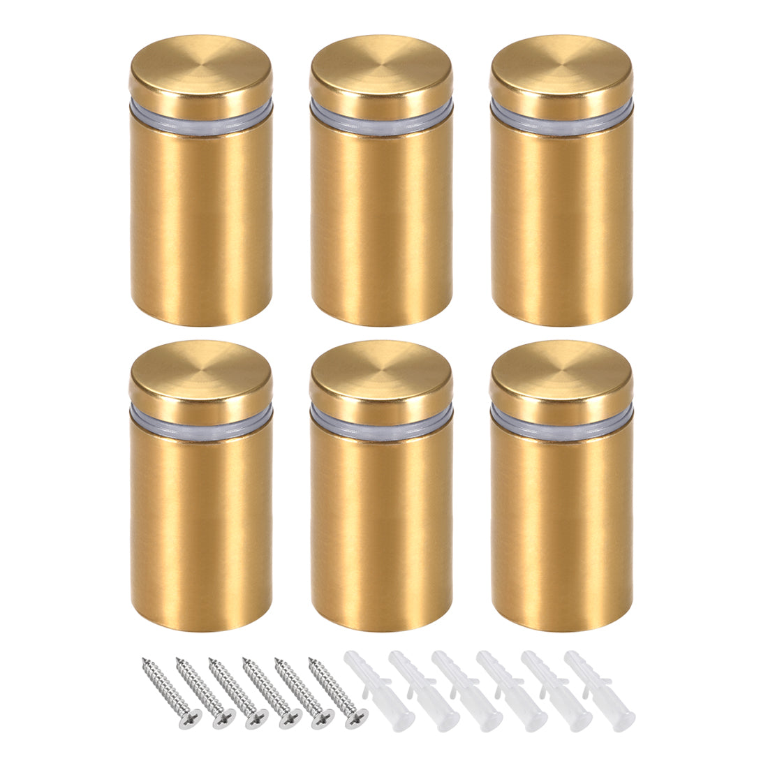Harfington Glass Standoff Mount Stainless Steel Wall Standoff Holder Advertising Nails 30mm Dia 53mm Length Golden with Screws , 6 Pcs