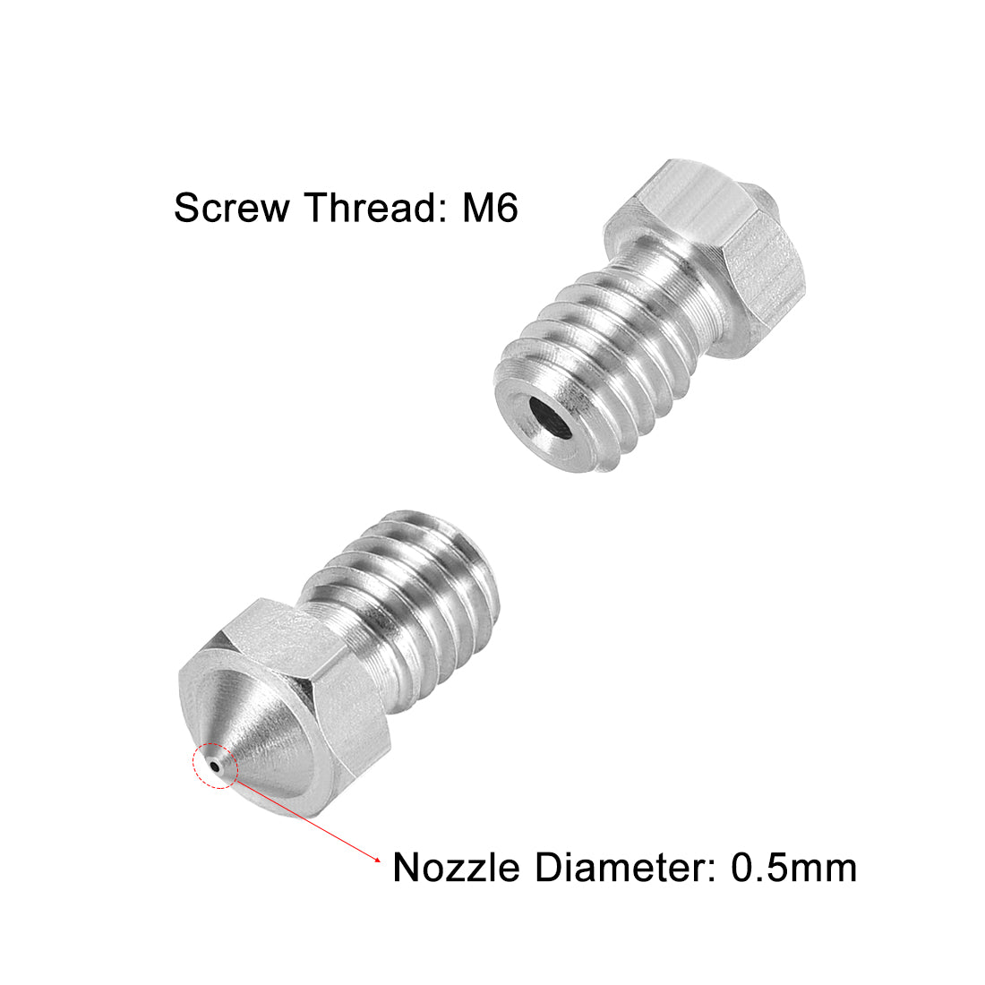 Harfington 0.5mm 3D Printer Nozzle, Fit for V6, for 1.75mm Filament Stainless Steel 1pcs