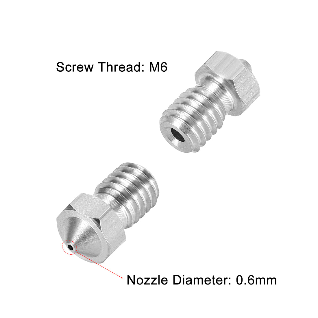 Harfington 0.6mm 3D Printer Nozzle, Fit for V6, for 1.75mm Filament Stainless Steel 1pcs