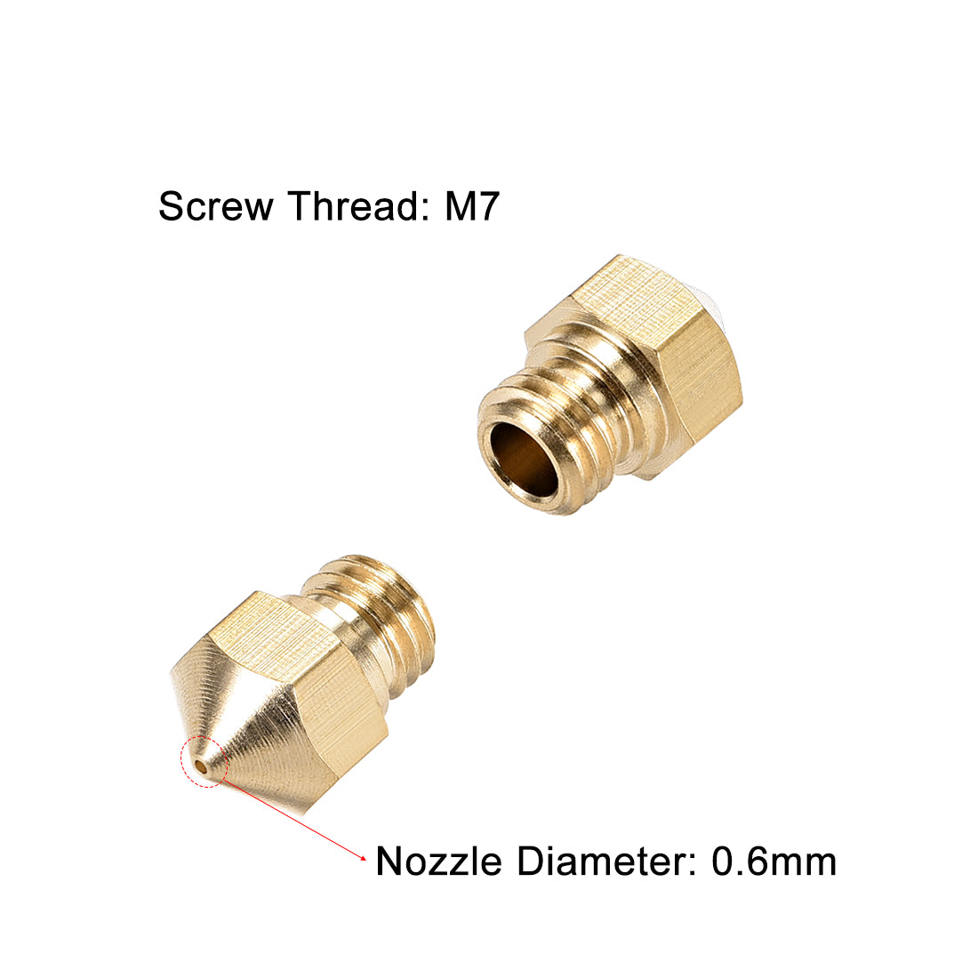 Harfington 0.6mm 3D Printer Nozzle, Fit for MK10, for 1.75mm Filament Brass 2pcs