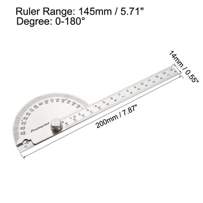 Harfington Stainless Steel  Protractor Angle Finder 0-180° Round Head with 145mm Arm Measuring Ruler Tool for Woodworking Drawing