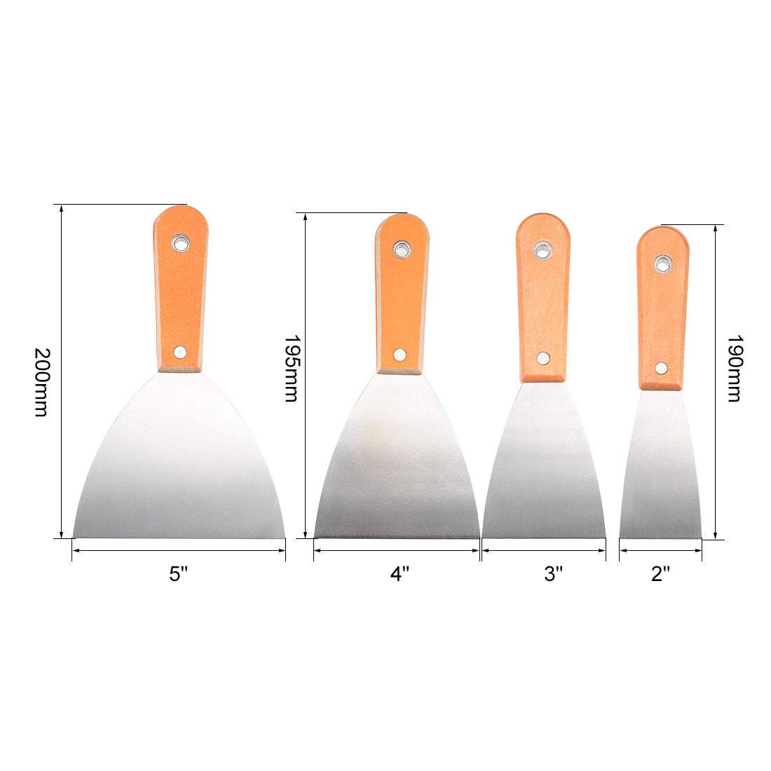 Harfington Putty Knives 2 3 4 5 Inch Paint Scraper Carbon Steel Blade with Wooden Handle for Wall Floor Tile 4in1 Set